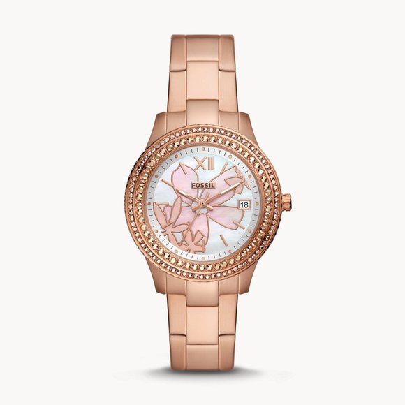 NWT FOSSIL Women's Stella Three Hand, Rose Gold Tone Stainless Steel Wat… - Picture 1 of 3